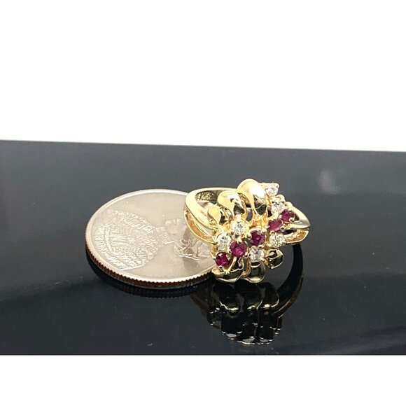 Red Gemstone Cocktail Ring 14k Yellow Gold Estate Jewelry Women's Size 7 - Picture 12 of 14